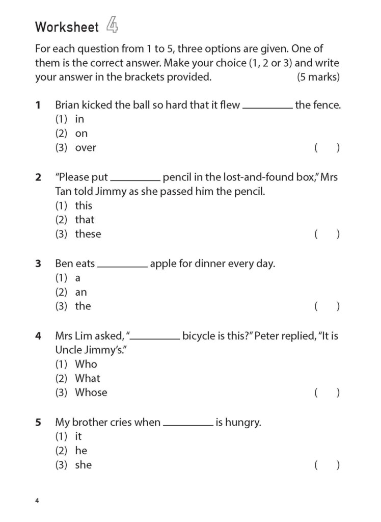 100 English Worksheets Primary 1 Grammar MCQ CPD Singapore 
