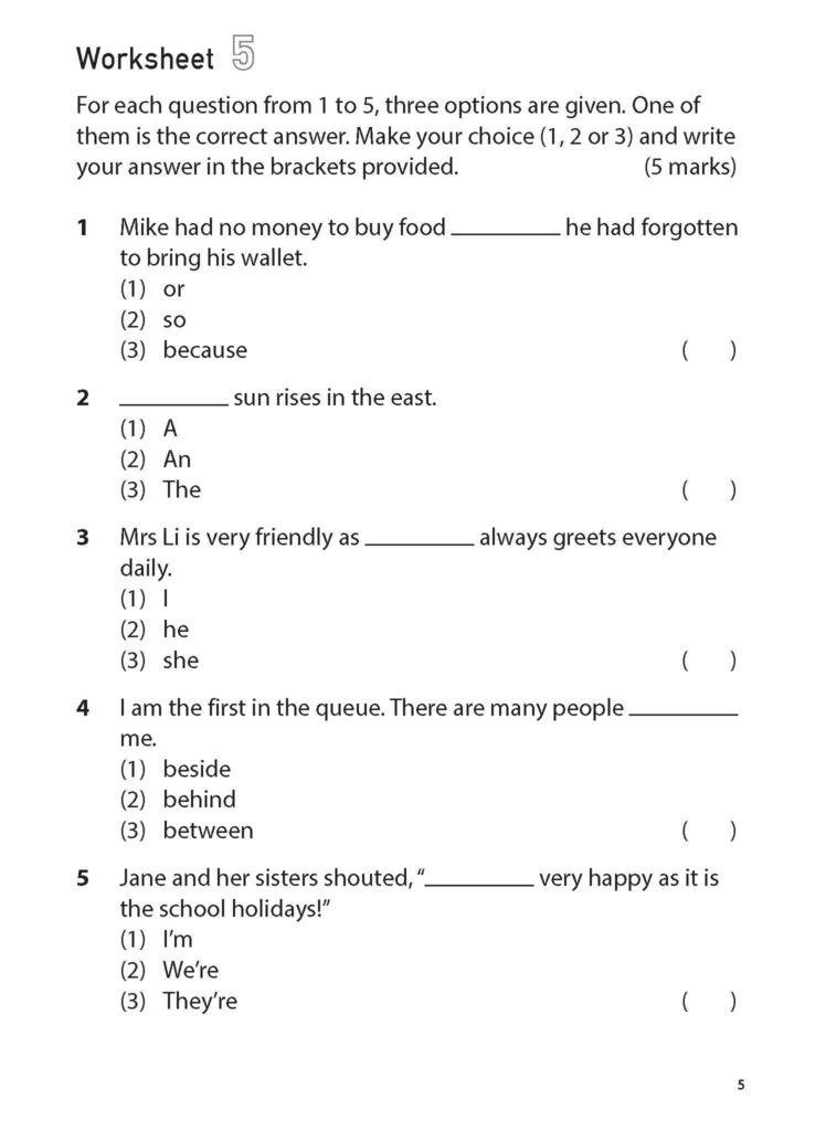 100 English Worksheets Primary 1 Grammar MCQ CPD Singapore 