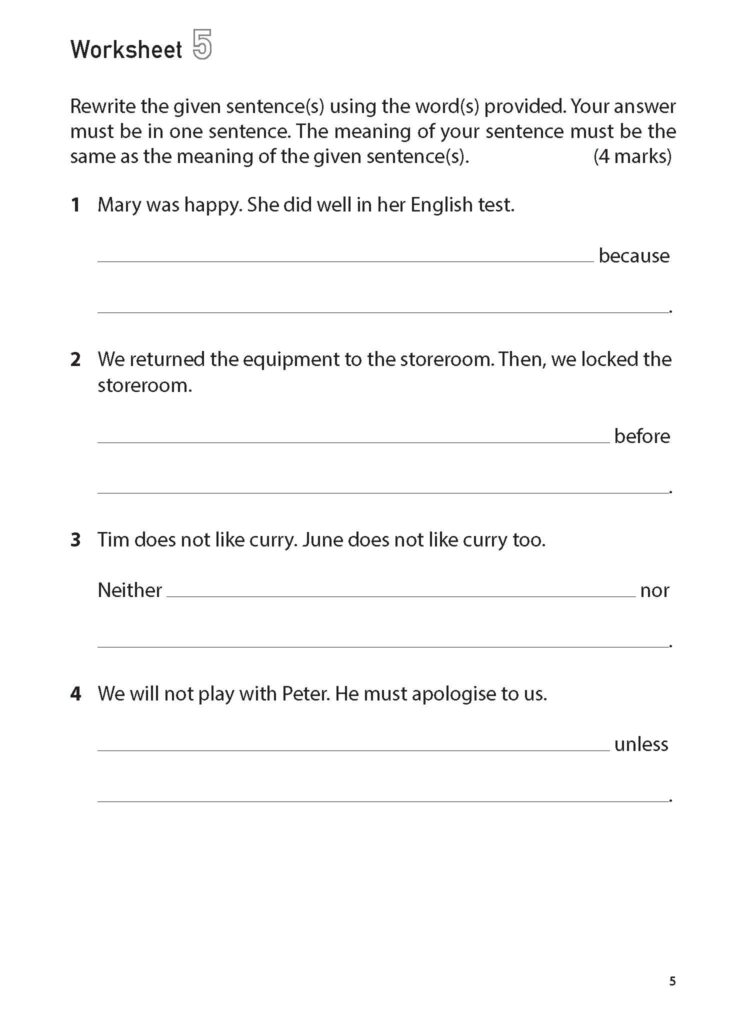 100 English Worksheets Primary 3 Synthesis Transformation Mind 