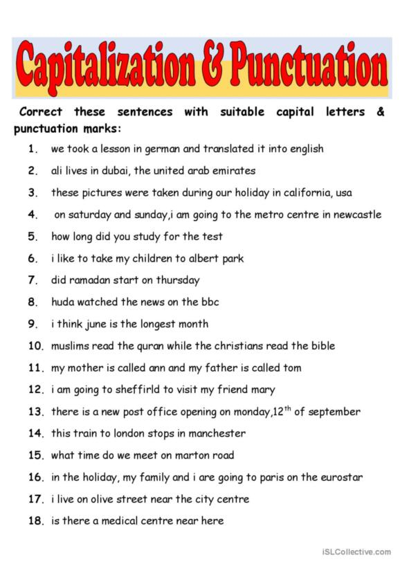 100 Punctuation English ESL Worksheets Pdf Doc