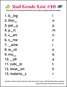 2nd Grade Spelling Words Lists Games Worksheets And Activities