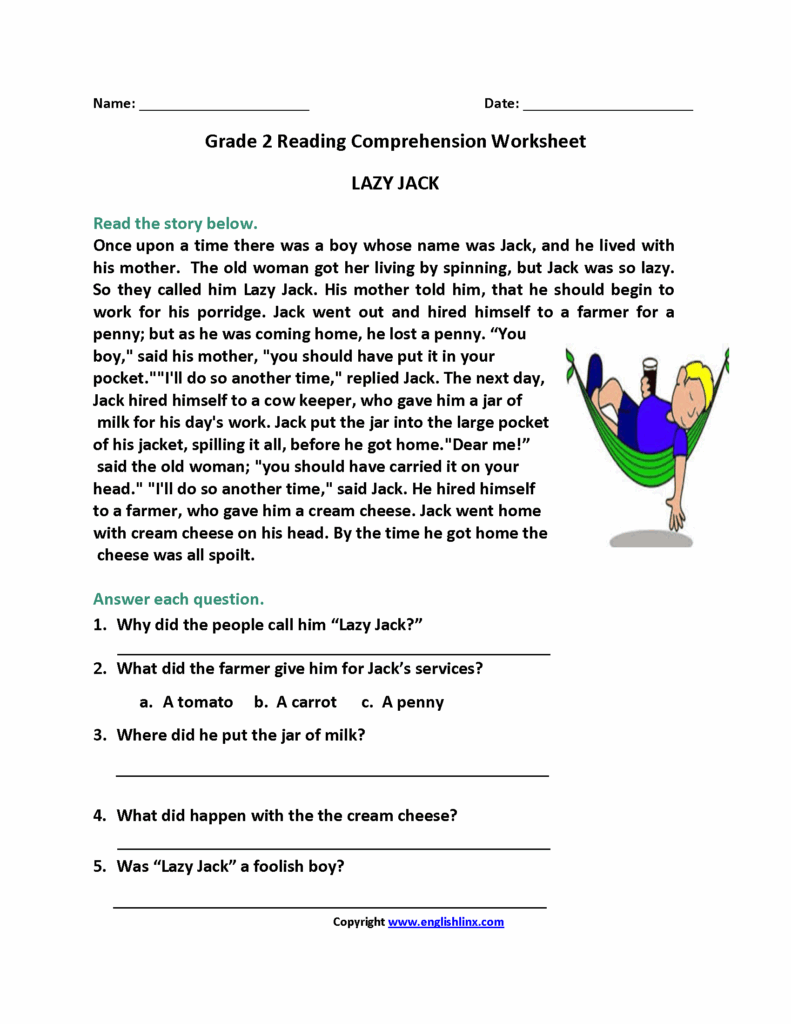 2nd Grade Worksheets Reading Comprehension