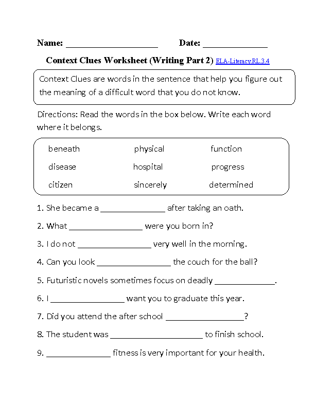 3rd Grade Common Core Reading Literature Worksheets