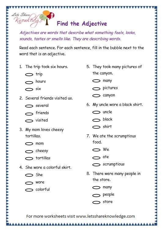 3rd Grade English Worksheets Adjectives
