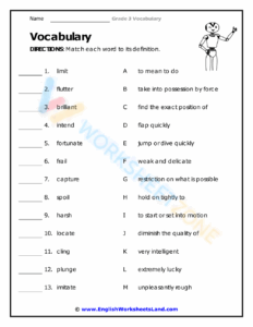 3rd Grade Vocabulary Worksheets Worksheet Collection For Teaching