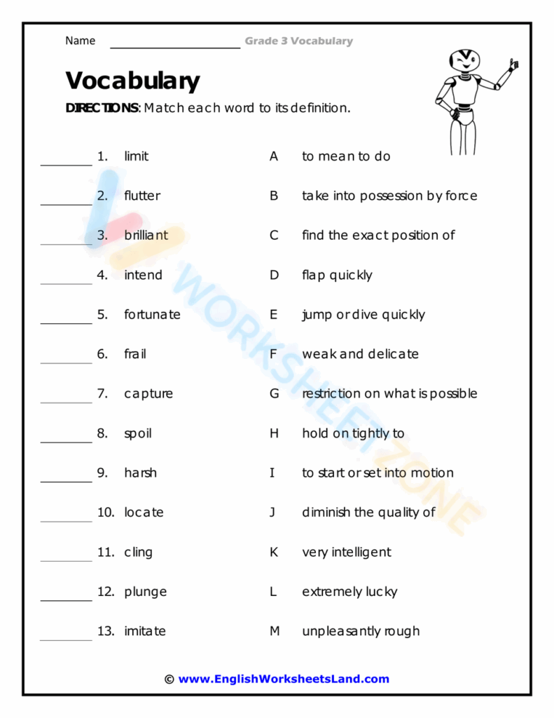 3rd Grade Vocabulary Worksheets Worksheet Collection For Teaching 