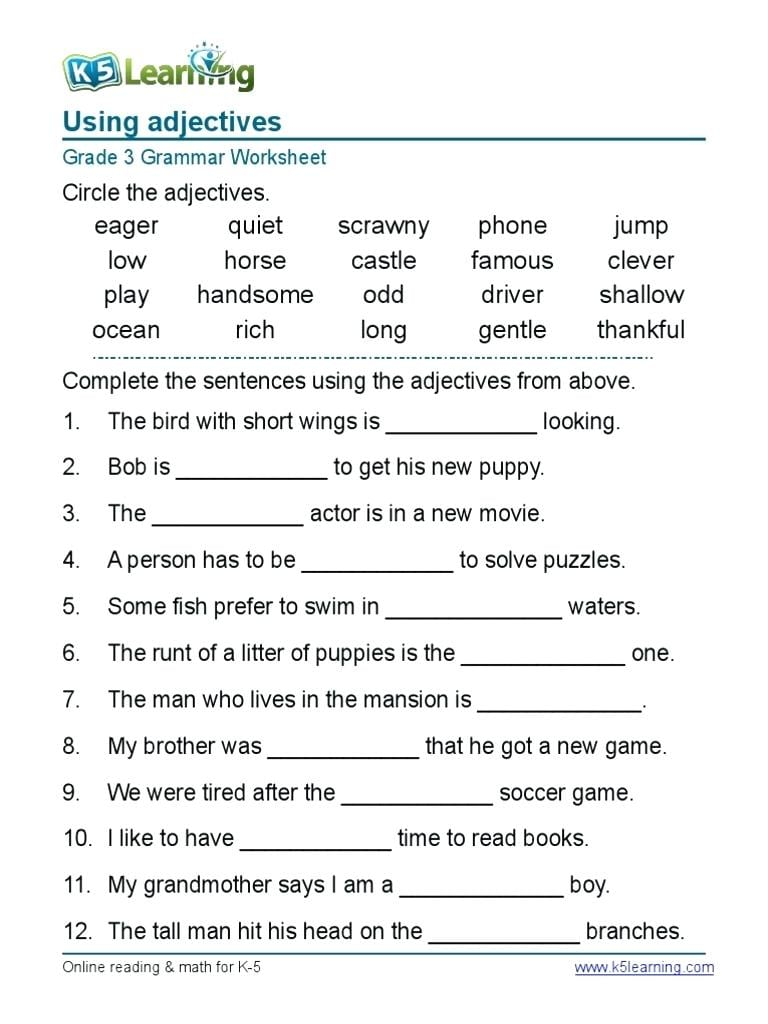 4 Grade English Worksheets