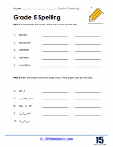 5th Grade Spelling Words Worksheets 15 Worksheets