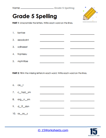 5th Grade Spelling Words Worksheets 15 Worksheets
