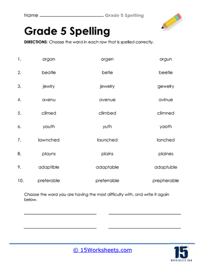 5th Grade Spelling Words Worksheets 15 Worksheets
