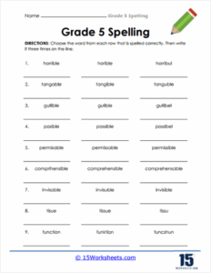 5th Grade Spelling Words Worksheets 15 Worksheets