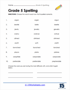 5th Grade Spelling Words Worksheets 15 Worksheets