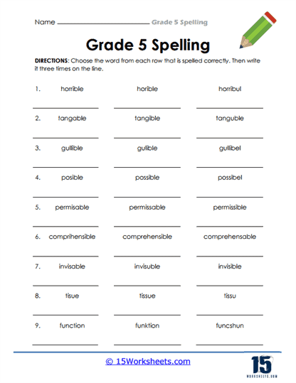 5th Grade Spelling Words Worksheets 15 Worksheets