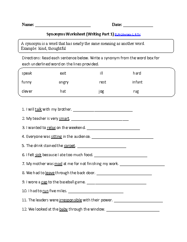 6th Grade Common Core Language Worksheets