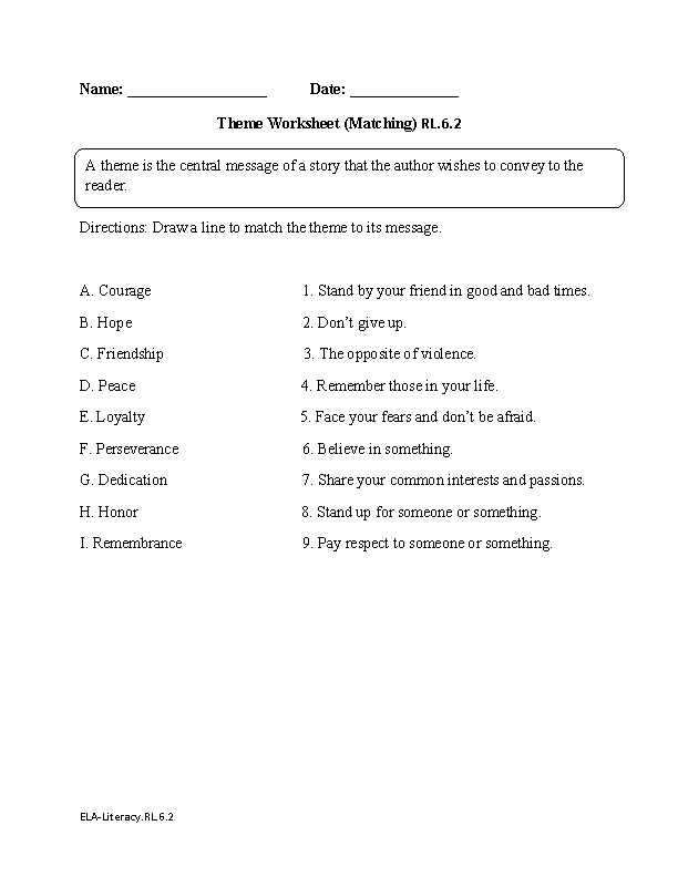 6th Grade Common Core Reading Literature Worksheets