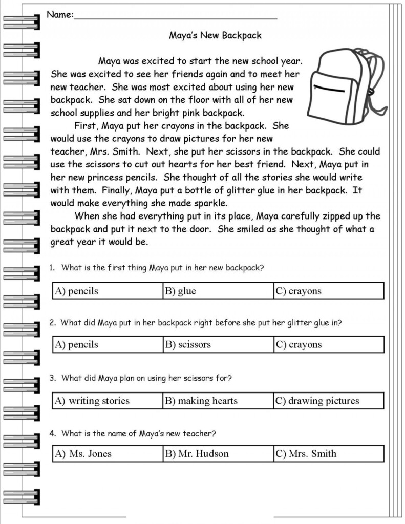 6th Grade Reading Comprehension Printable