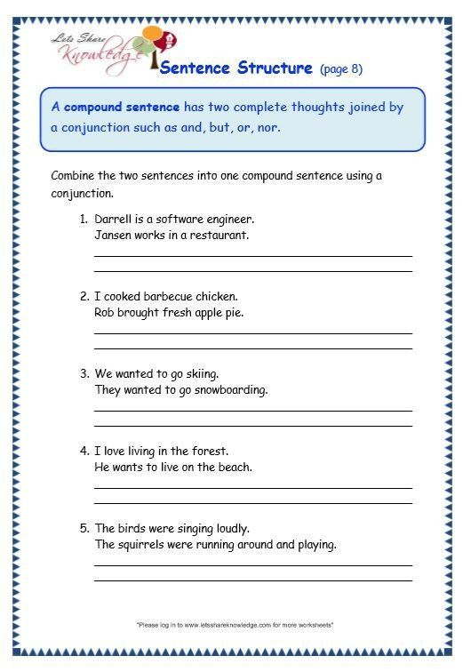 6th Grade Sentence Structure Worksheets