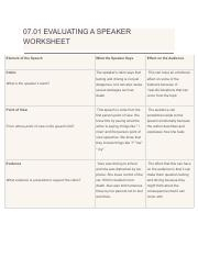 7 01 English 3 pdf 07 01 EVALUATING A SPEAKER WORKSHEET Element Of