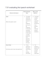 7 01 English 3 pdf 7 01 Evaluating The Speech Worksheet What The 