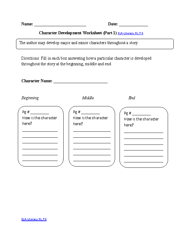 7th Grade Common Core Reading Literature Worksheets