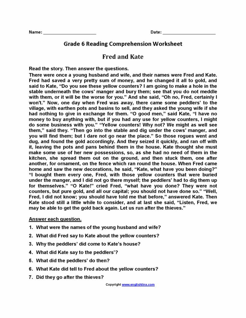7th Grade Reading Worksheet