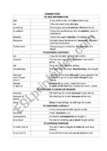 A Chart With Common Connectors In English Plus Two Activities ESL