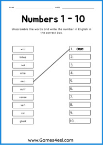 A Worksheet To Teach Numbers 1 To 10 In English Great For Kids And