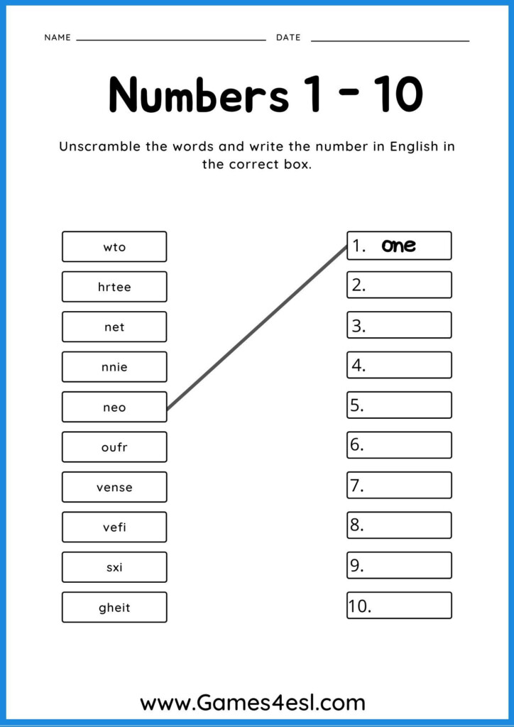 A Worksheet To Teach Numbers 1 To 10 In English Great For Kids And 