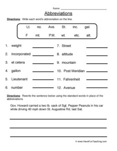 Abbreviations Fill In The Blank Worksheet By Teach Simple