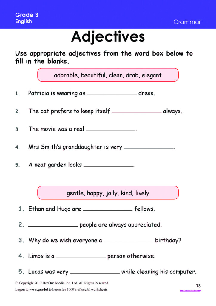 Adjectives Worksheet Grade 3 www grade1to6 Ingles Para Preescolar 