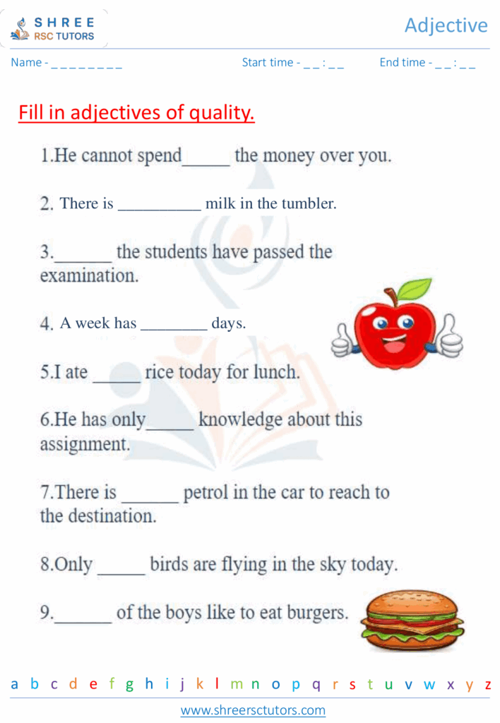 Adjectives Worksheets For Grade 2 English Shree Rsc Tutors