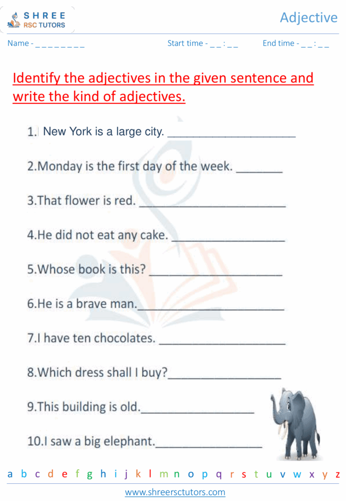 Adjectives Worksheets For Grade 2 English Shree Rsc Tutors