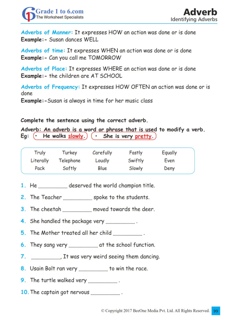 Adverb Of Manner Worksheet For Grade 6