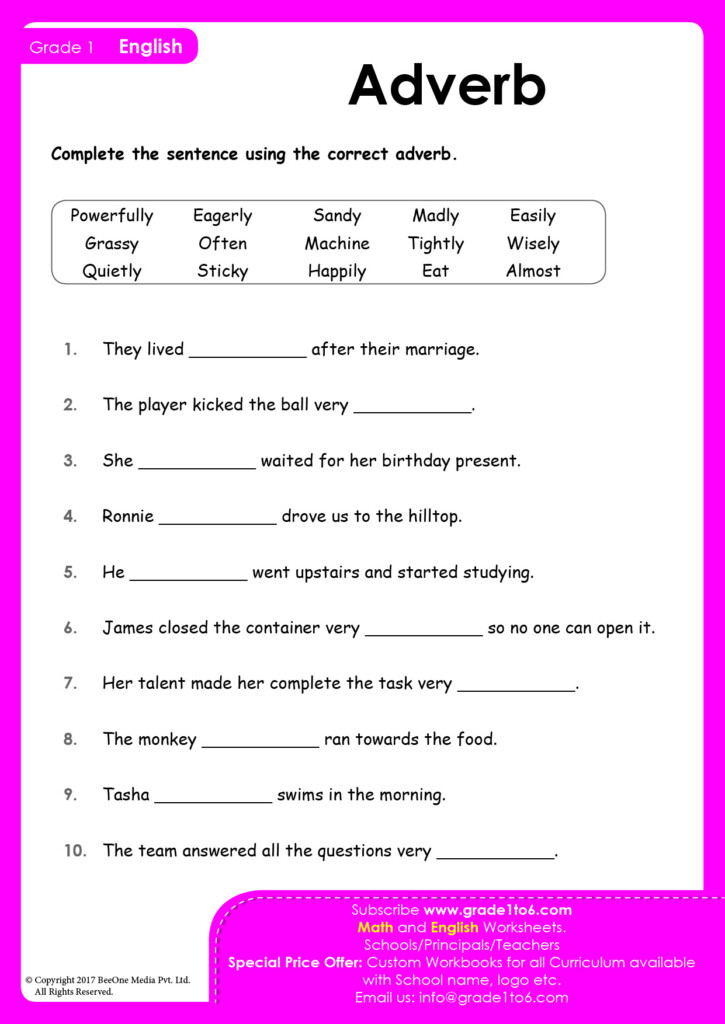 Adverb Worksheet For 4th Graders