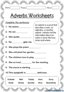 Adverbs Online Activity For Grade 3 Adverbs Worksheet 2nd Grade