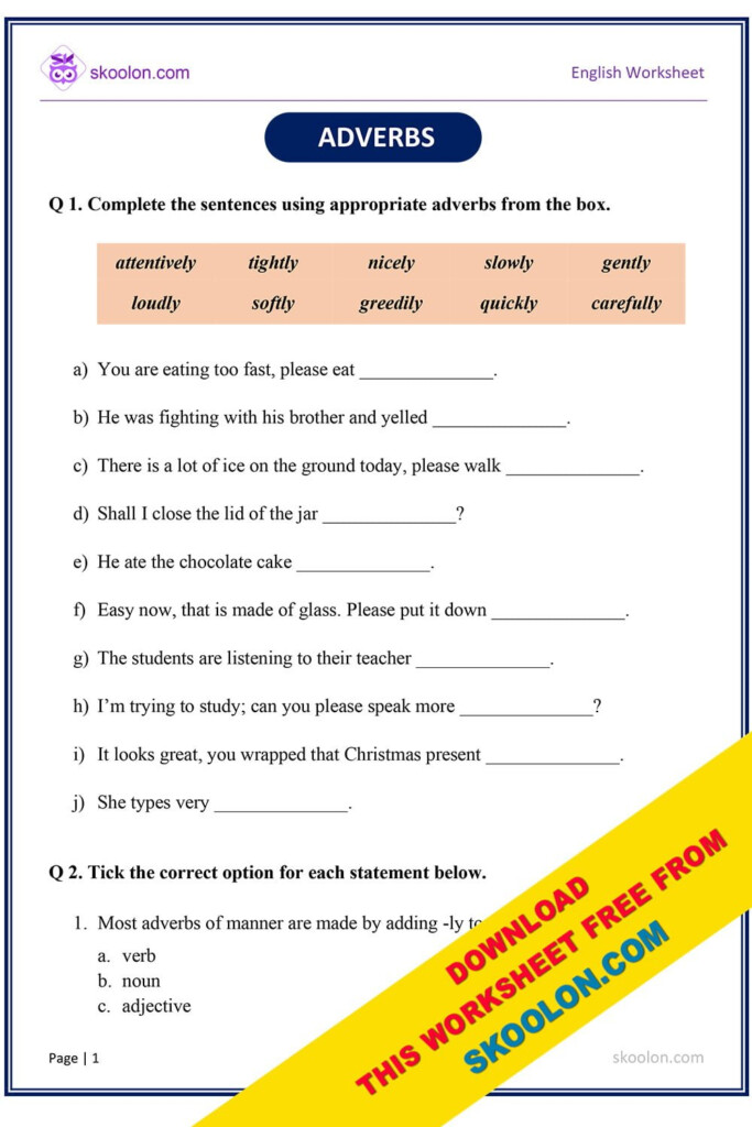 Adverbs Worksheet With Answers Skoolon