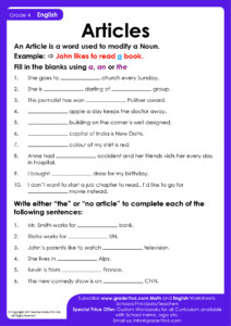 Articles A An And The Worksheet Articles Worksheets