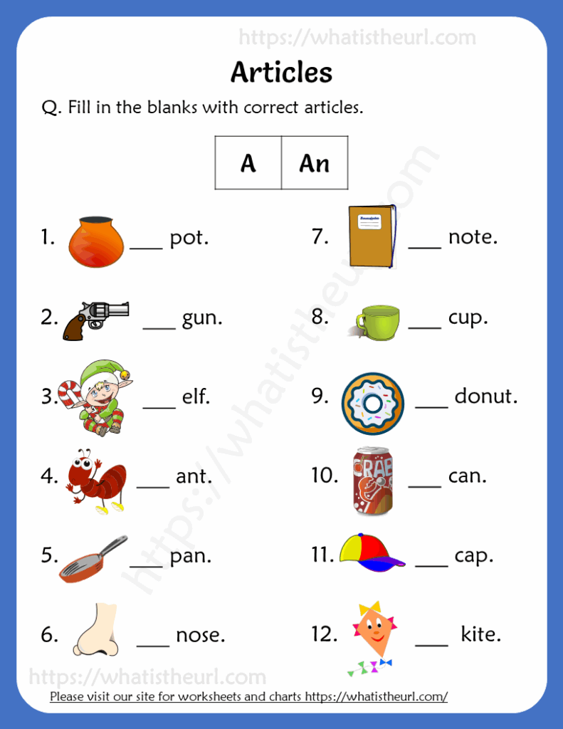 Articles worksheet for grade 1 rel 3 Your Home Teacher