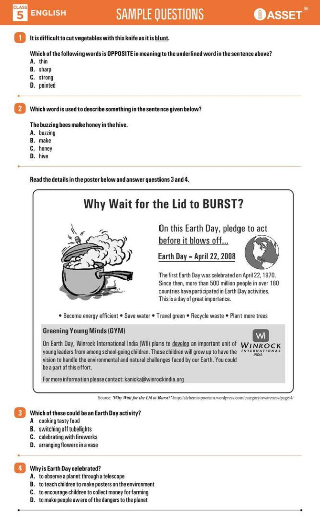 ASSET English Sample Question Paper For Class 5