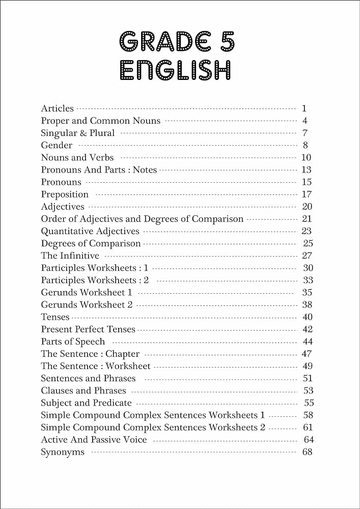 Buy Grade 5 English Grammar Worksheets With Answers CBSE ICSE 