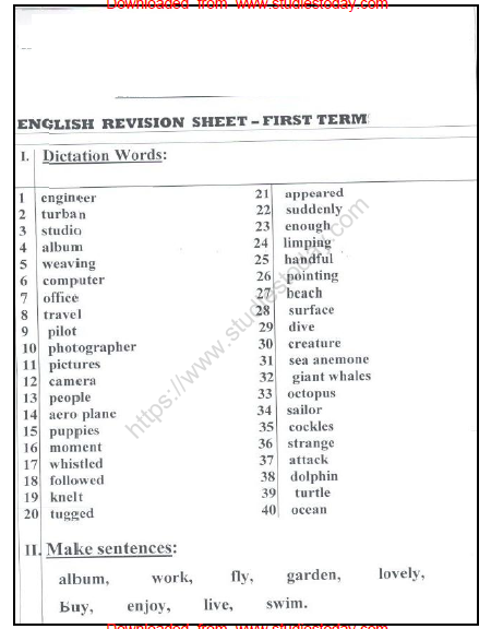 CBSE Class 2 English Dictation Words Worksheet