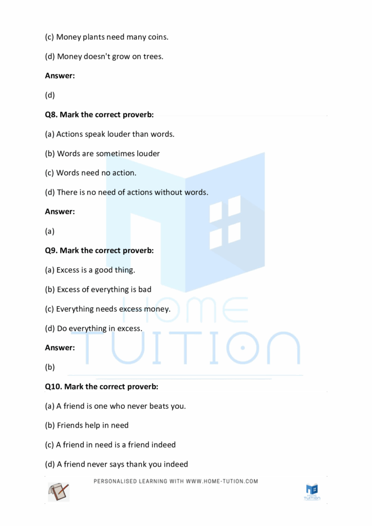 CBSE Class 3 English Idioms Phrases And Proverbs Worksheet Download 