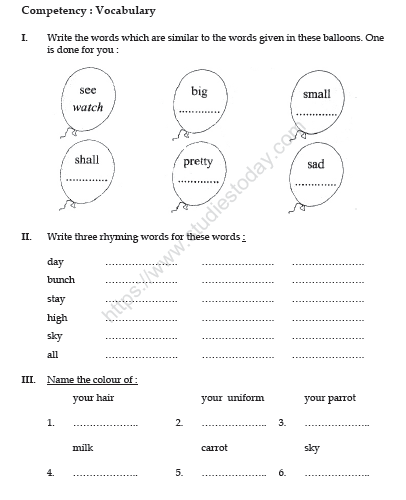 CBSE Class 3 English The Balloon Man Worksheet