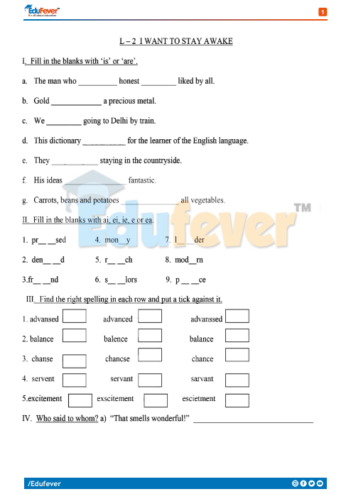 CBSE Class 4 English Class Test Worksheet In PDF