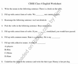 CBSE Class 4 English Grammar Worksheets