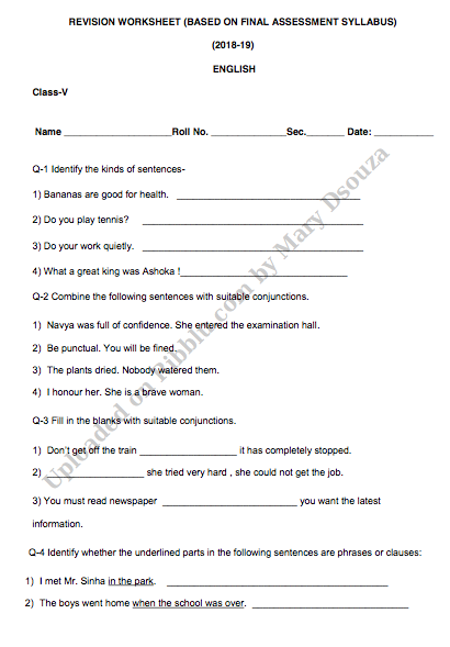 CBSE Class 5 English Worksheets
