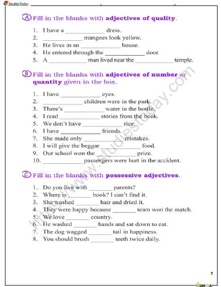 CBSE Class 6 English Adjectives Worksheet