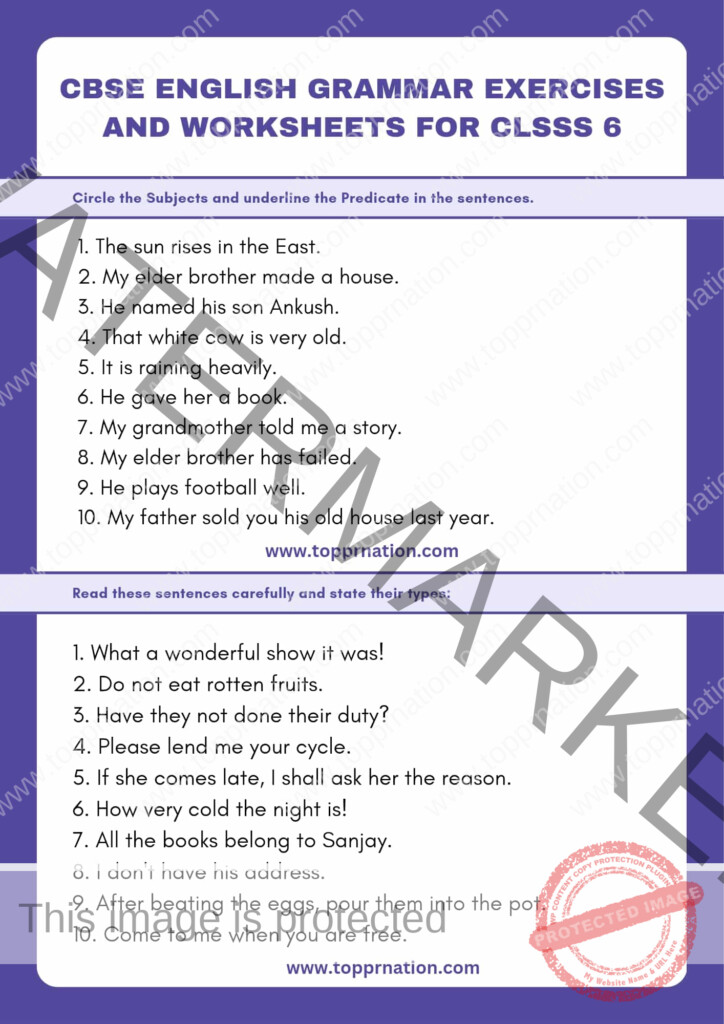 Cbse Class 6 English Grammar Worksheets With Answers Worksheets Day