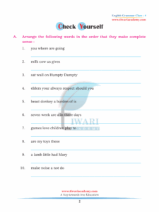 CBSE NCERT Class 4 English Grammar Chapter 1 The Sentence In PDF