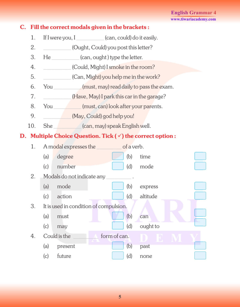 CBSE NCERT Class 4 English Grammar Chapter 13 Modals In PDF 
